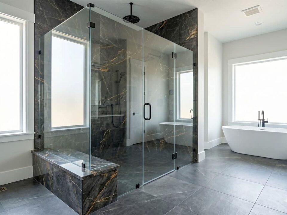 Custom glass shower enclosure installation